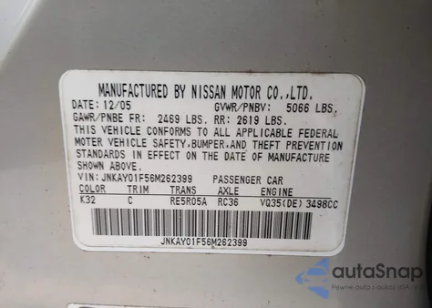 2006 Infiniti M35X z USA, uszkodzony, nr VIN JNKAY01F56M262399